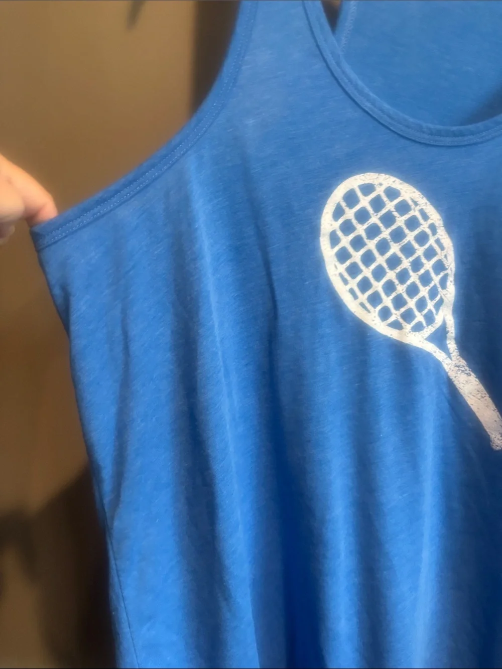Blue Tennis Racket Razorback Graphic Tank Top - Picture 2 of 5